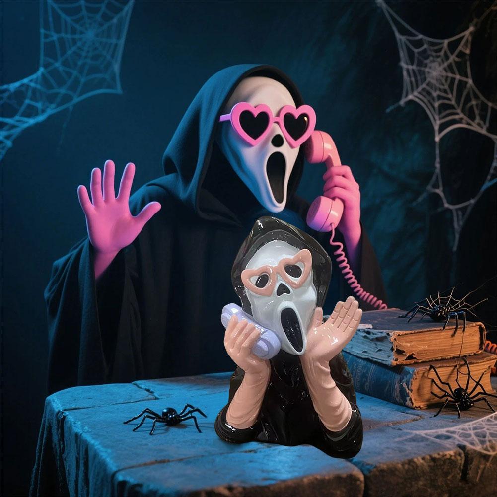 Creative Halloween Resin Ornament Screaming Girl Telephone Ghost Statue Decor Halloween Party Game Room Setting Prop Supplies