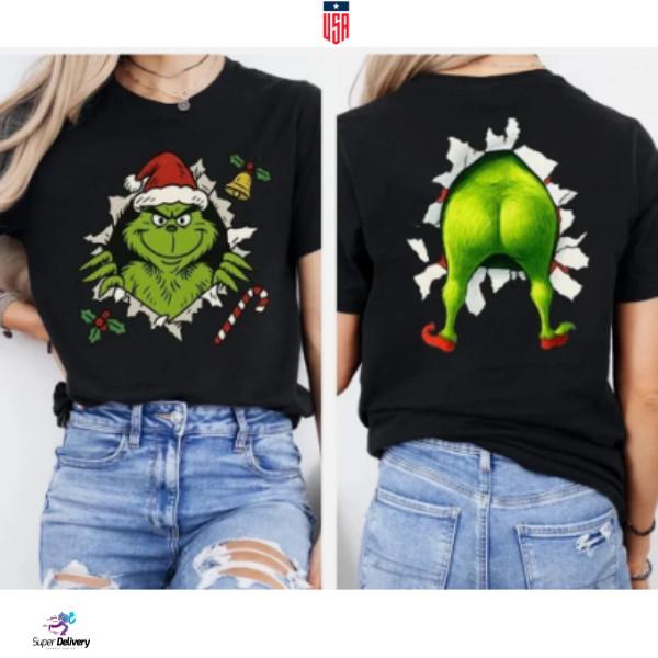 Funny Grinch Christmas Front-Back Shirt, Santa Grinch TShirt - Multicolor S-5XL Unisex T-Shirt S