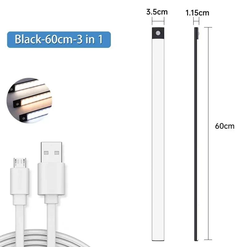 10-60cm Motion Sensor Under Cabinet Lights Wireless LED Night Light USB Rechargeable Ultra Thin Indoor Closet Kitchen Lighting