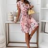 Women's Summer Ruffle Short Sleeve V-Neck Printed Dresses
