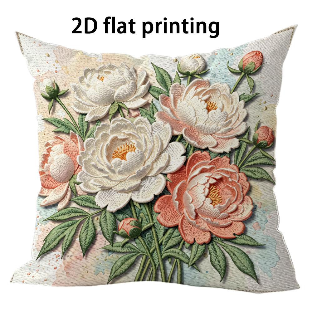 

1pc Vintage Peony Floral Throw Pillow Covers 2D Flat Printed Decorative Cushion Cases for Home Sofa Bedroom Living Room 45x45cm-1pcs