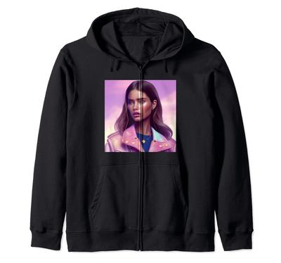 Dreamy Dreamlike Pink Blue Leather Jacket Coat Hue Sky Zip Hoodie Women's