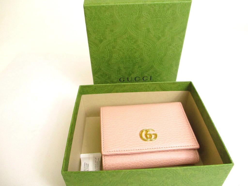 Authentic GUCCI Double G Marmont Light Pink Leather Trifold Wallet #9926  Refurbished