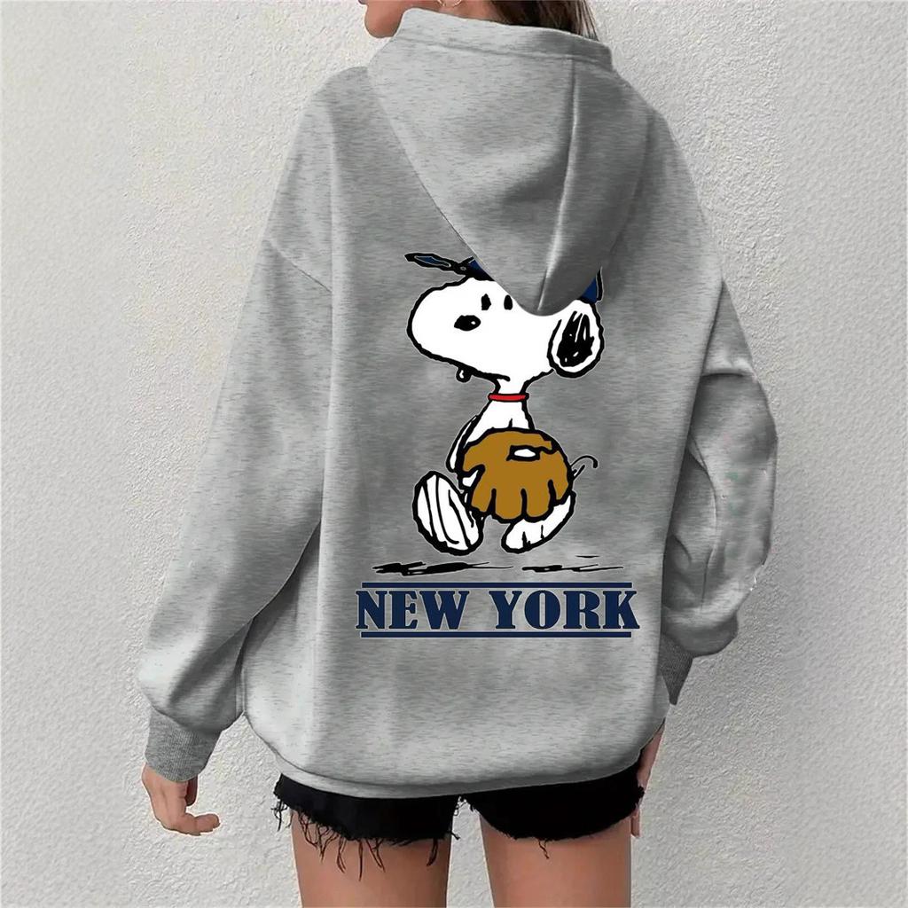 Simple Design Snoopy Printed Zipper Sweater Casual Loose Sweater Cardigan Jacket