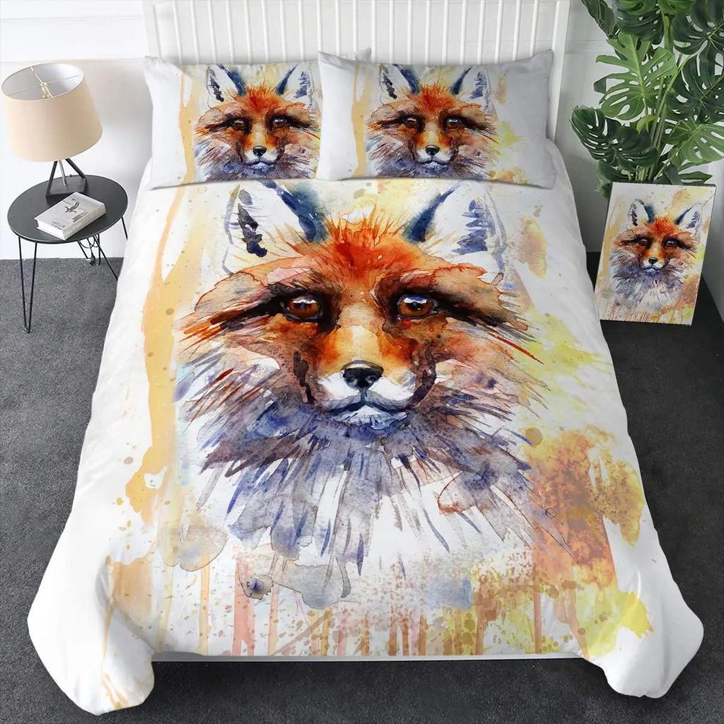Tribal Fox Printed Duvet Set Woodland Animal Quilt Set Three-Piece Set