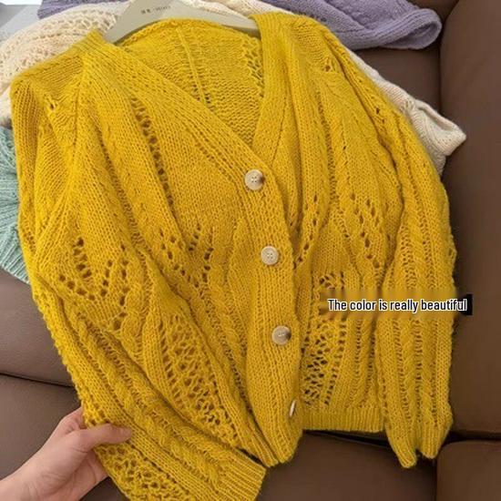 Sweet Temperament V-neck Knit Cardigan - Women's Korean Style Slimming Camisole Cover-up for Spring and Autumn