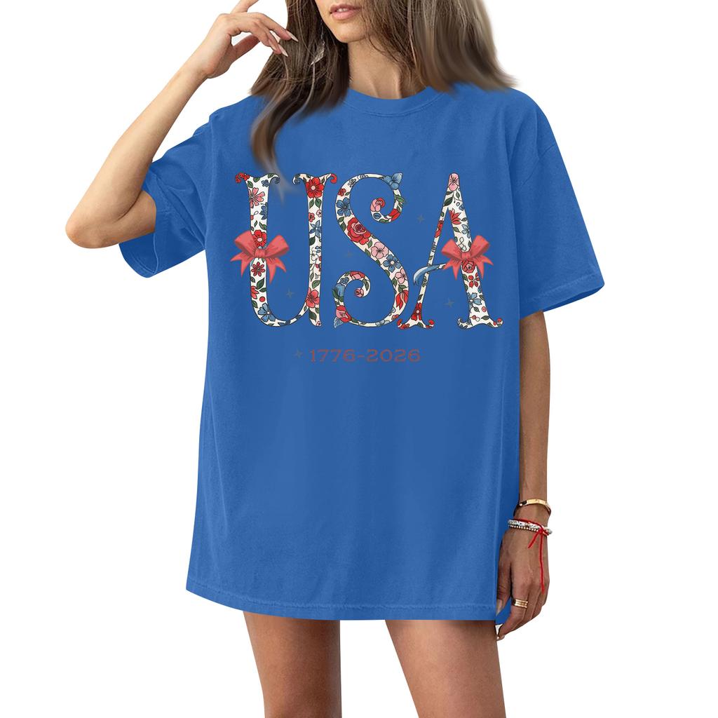 Women's Round Neck Printed Short-sleeved T-shirt Top