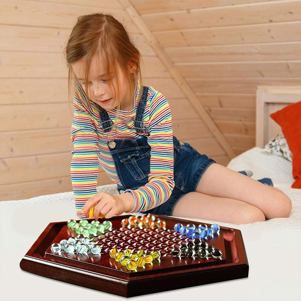 Tragbares Chinesisches Dame Brettspiel mit Murmeln Holzbrettspiel Sechseck Chinesische Dame Familie