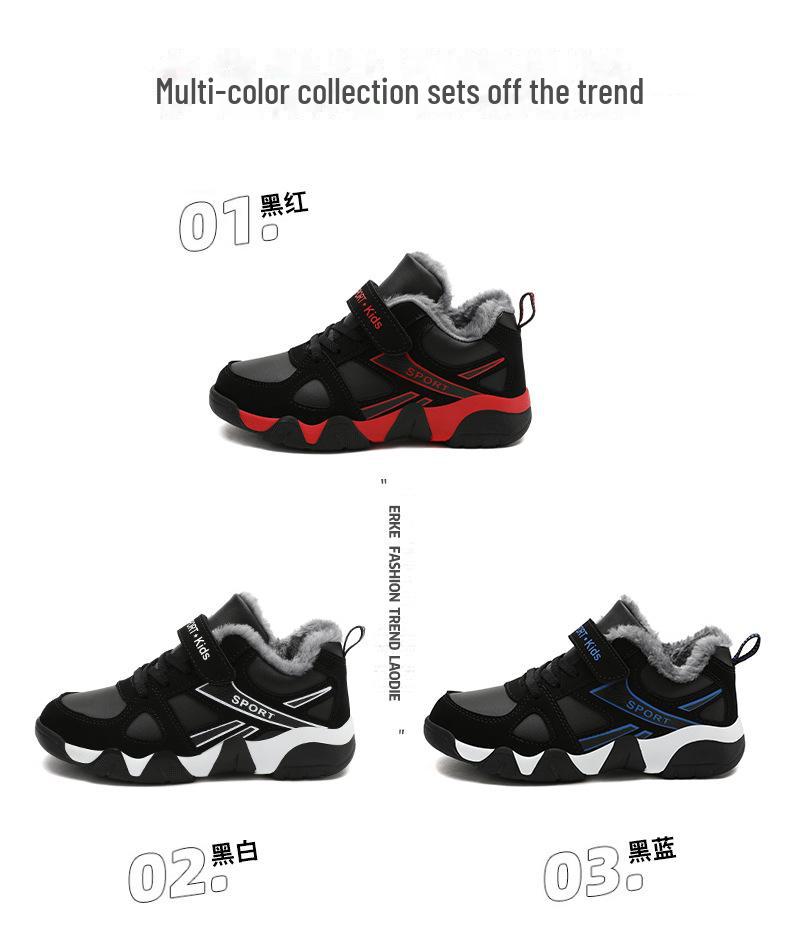 Kids' Boys' Velcro Sports Shoes - Warm, Cotton, Winter 2025 Style for Middle and Elementary School Students.