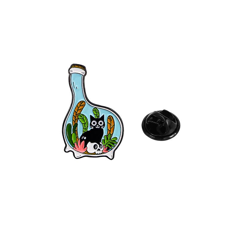 

Funny Bottle and Black Cats Design Brooches Mushroom Flower Plant Pattern Kitten Kitty In Lamp Bulb Lapel Pins For Pet Lovers