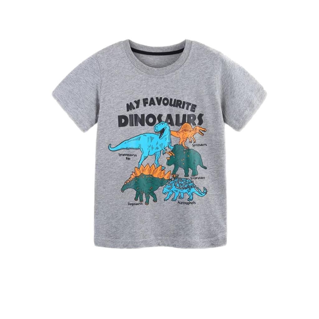 Boys Summer Dinosaur Print Cotton T-Shirt Casual Short Sleeve Top