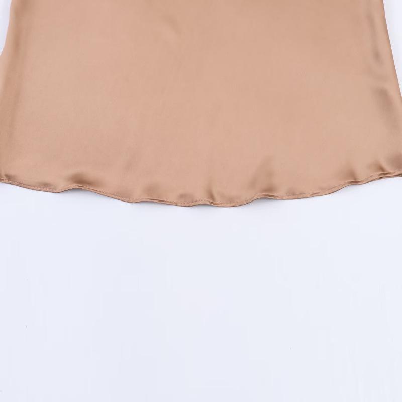 2026 Spring European & American Style Asymmetrical Sleeve Silk Satin Midi Dress