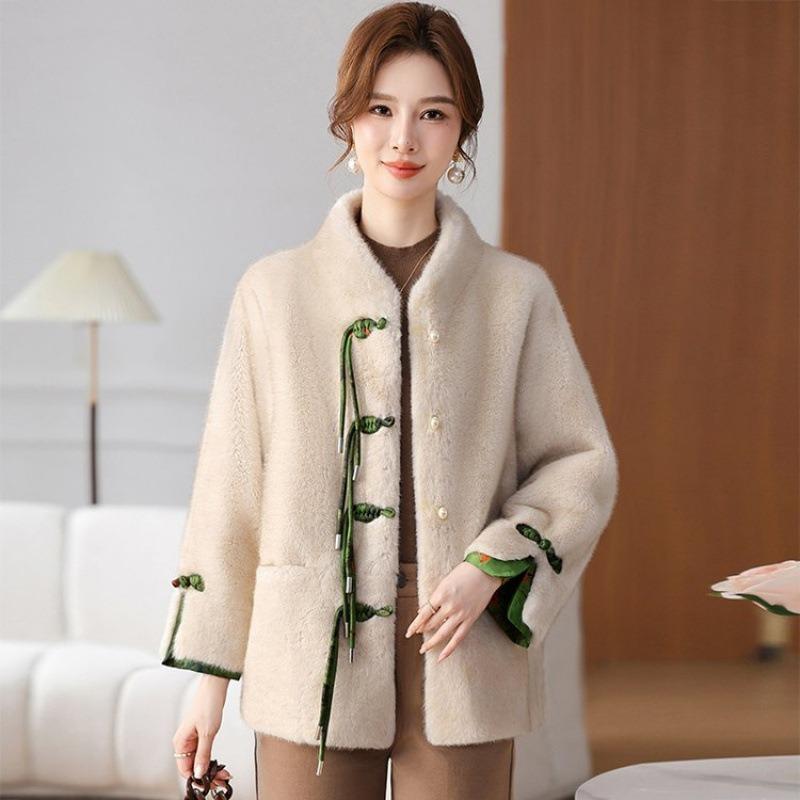 

Женское пальто средней и пожилой матери в стиле легкой роскоши на осень и зиму, меховое зимнее пальто, мех интегрированный, норковый бархат, женское 5XL [recommended 150-80kg]