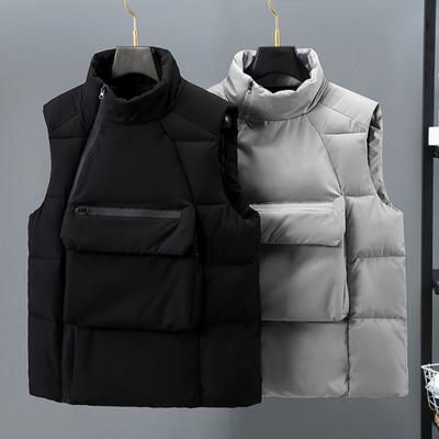 Men Down Waistcoat Stand Collar Sleeveless Oblique Zipper Closure Vest Coat with Front