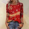 Women's Fashion Casual Christmas Tree Printed Round Neck Three-Quarter Sleeve T-Shirt Top
