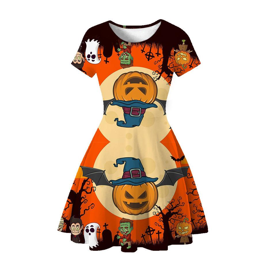 Halloween Witch Children'S Short Sleeve Dress 3D Digital Printing Pumpkin Series Children'S Dress