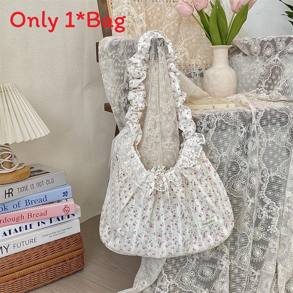 Polyester Lace Floral Shoulder Bag With Ruffled Straps And Bow For Daily Use