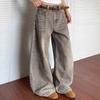 Unisex High Waist Barrel Jeans Loose Fit Streetwear Wide Leg Jeans Vintage American Zip Fly Stretch Denim Trousers