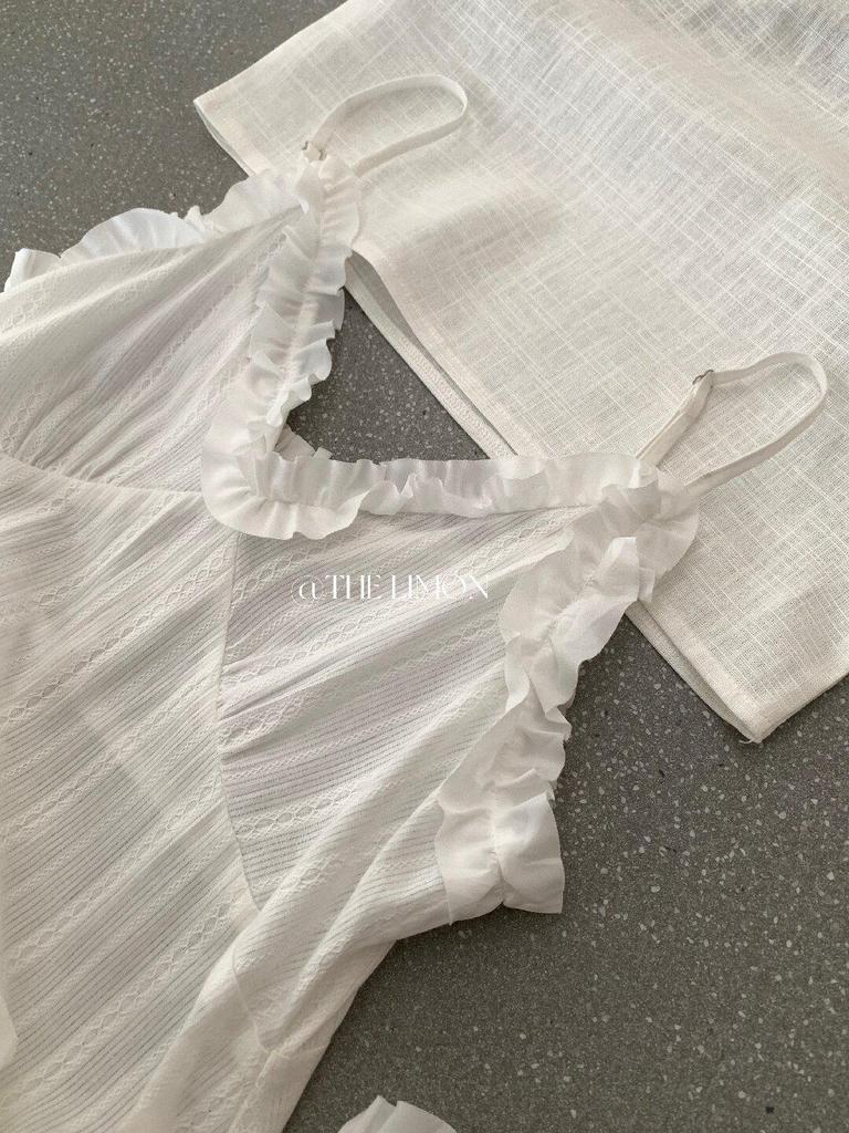 Lemon Green Tea Women's Sweet Ballet-Style Ruffled Lace Camisole Tank for Spring 2026