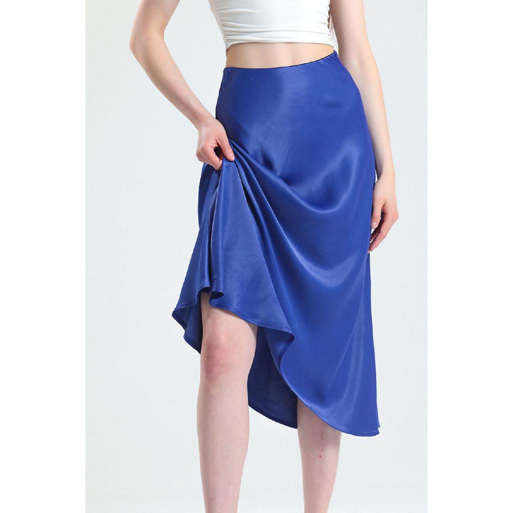 Leopard Pattern Satin Midi Length Brown Skirt