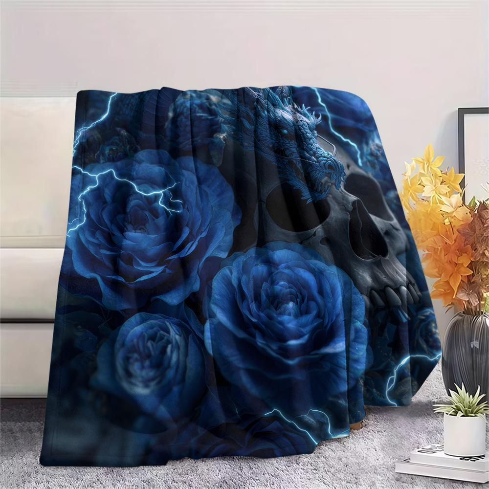 Rose Dragons  Print Flannel Blanket, High quality Comfortable for All Seasons, Home Decor, Warmth and Comfort