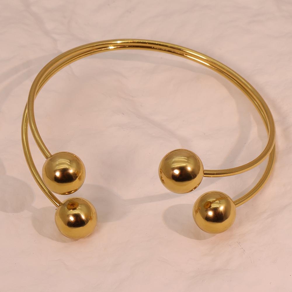 Bracelet European and American Double Ball Cross Opening Trend Fashion Geometric Open Large Bracelet One Size(18CM~21CM)