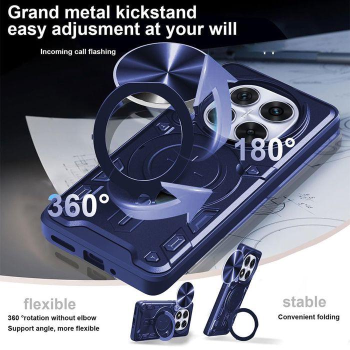 Coque pour Xiaomi Redmi Note 15 Pro 5G, avec Anneau Rotatif et Protection Caméra - Bleu Marine