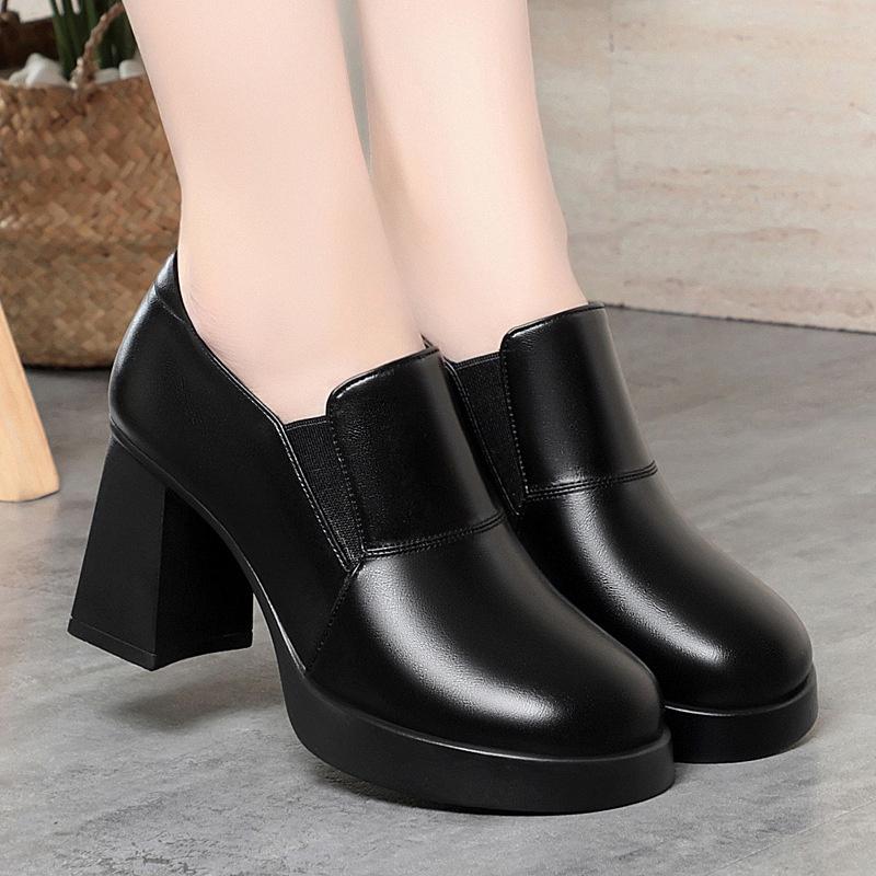 Fashion Deep Mouth Single Shoes For Women New Comfortable Work Women's Shoes Thick Sole High Heels Work Shoes Women's Leather Shoes