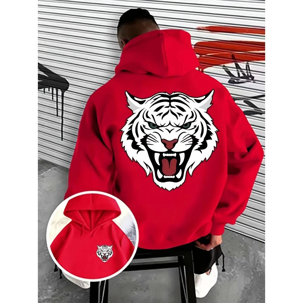 Herbst Winter Herren Kreatives Weißes Tigerkopf-Print Kapuzenpullover Locker Bequem Lässig Sport Langarm Kapuzenpullover