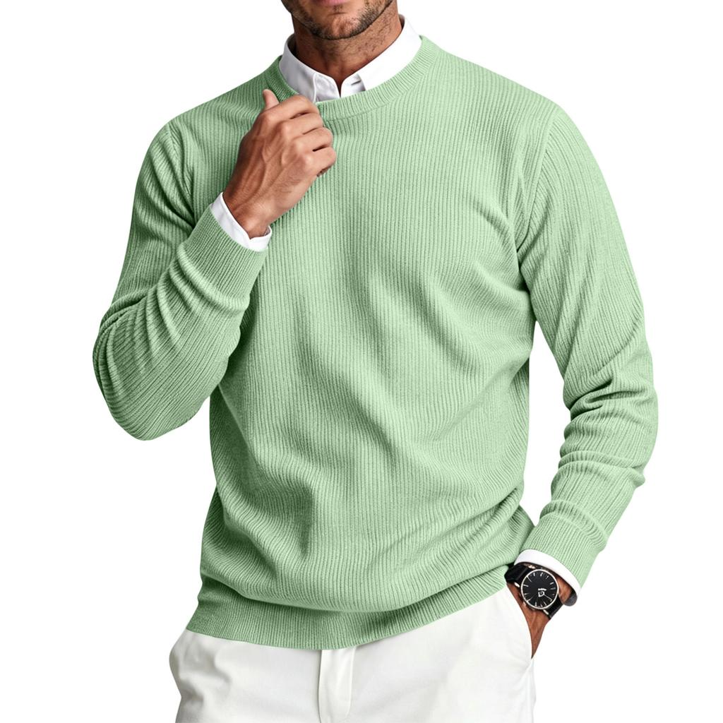 Heren Crewneck Lange Mouwen Geribbelde Gebreide Pullover Trui