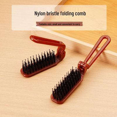 Portable Folding Boar Bristle Comb for Straight & Curly Hair - Unisex Travel Massage Comb