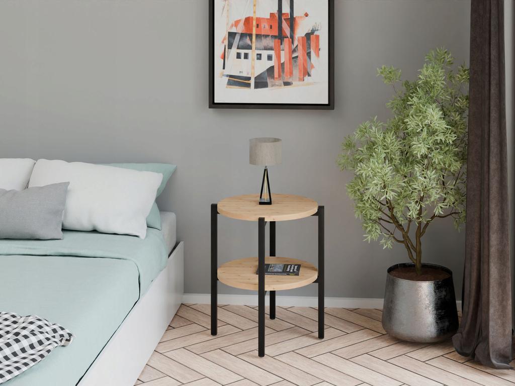 Round Loft Nightstand With Shelf 35X35X46 Cm Metal Black