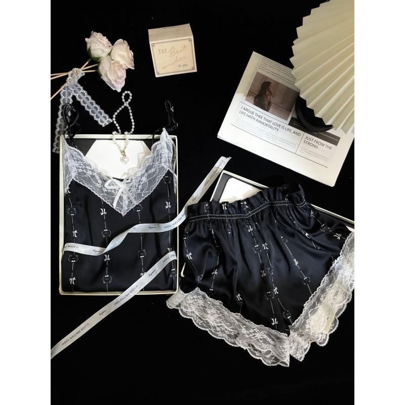 Ice and snow silk pajamas women's summer girls pure desire suspender shorts loungewear set pajamas sweet Korean ins style