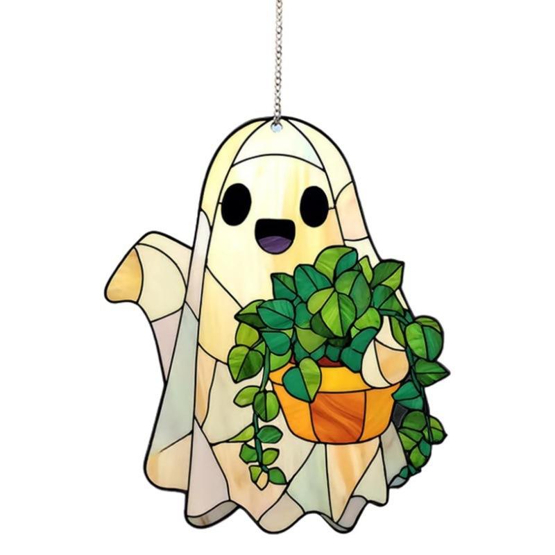 Acrylic Ghost Window Decor Cute Ghost Suncatcher Set for Halloween Decor Stained Glass Style Acrylic Window Hanging for Family