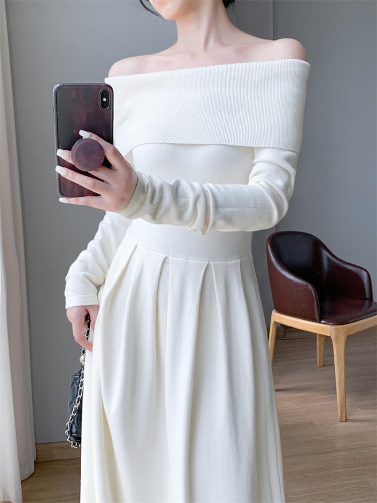 Sexy Off Shoulder One Piece Dress Women's New Solid Elegant Slim Knitted Long Dresses Korea Chic Designer Casual Party Clothing