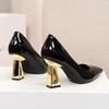 Fashion French Black Premium Temperament Versatile High Heels 2025 New Pointed Toe Block Heel Patent Leather Single Shoes
