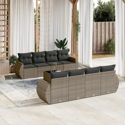 Vidaxl 9-Cz. Garden Furniture Set With Cushions, Grey, Poly Rattan