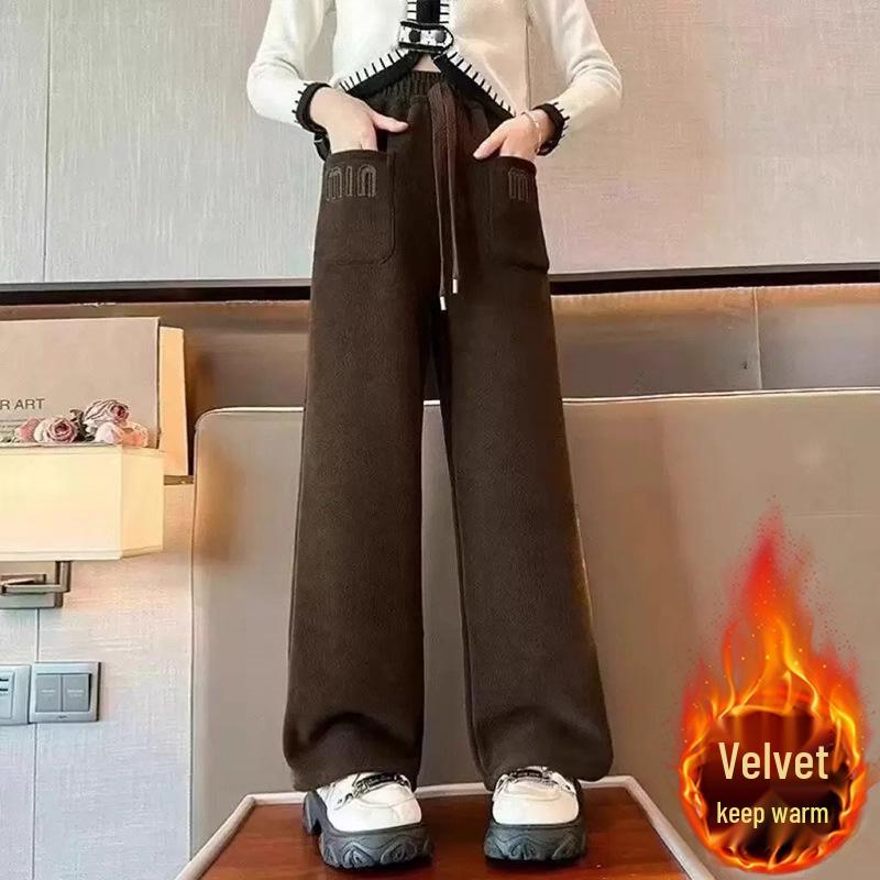 Girls' Fleece-Lined Wide-Leg Pants: 2025 Autumn/Winter Casual Straight-Leg for Kids