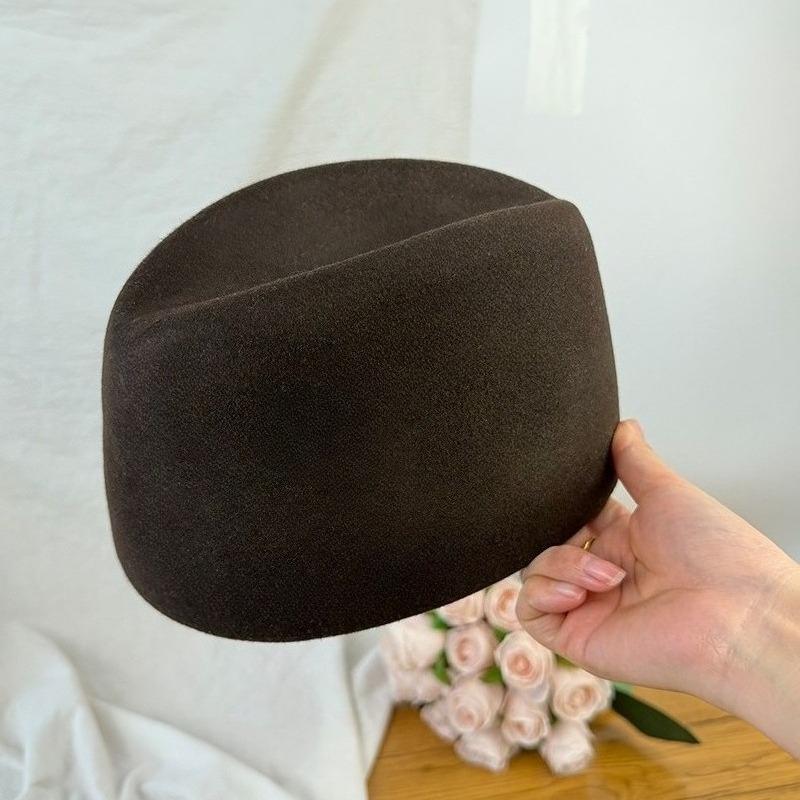 Autumn Winter Women'S Hard Top Beret Hat Wool Felt Fashion Retro Fascinating Hostess Formal Designer Cap Keep Warm Pillbox Hat