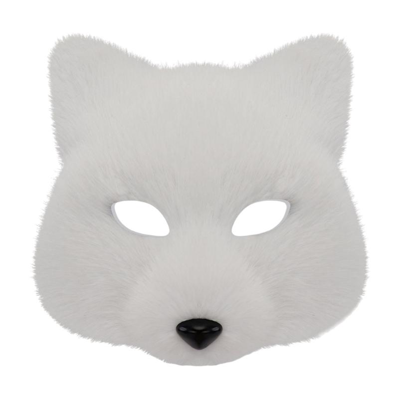Animal Foxes Wolf Mask Plush Cats Half Face Mask Eyemask Foxes Cats Wolf Cosplay Costume for Halloween Masquerades белый