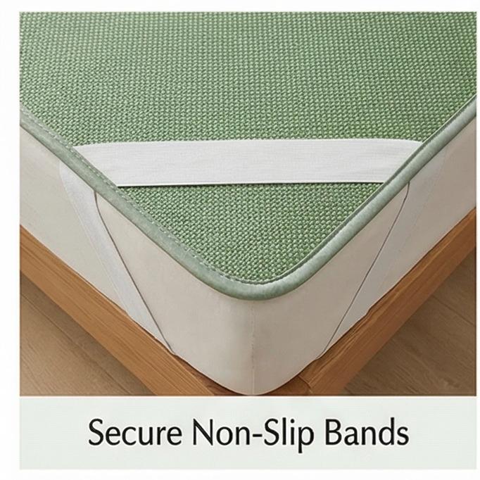 Natural Wormwood Infused Ice Silk Cooling Mat 3-Piece Set Washable Fitted Sheet Multiple Sizes Available for Home Dorm Air-Conditioned Room Summer