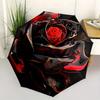 Black Rose Automatic Folding Umbrella  8 Ribs, Durable Iron Frame, Bright Color Pattern Compact Travel Umbrella, Suitable for Outdoor, Beach