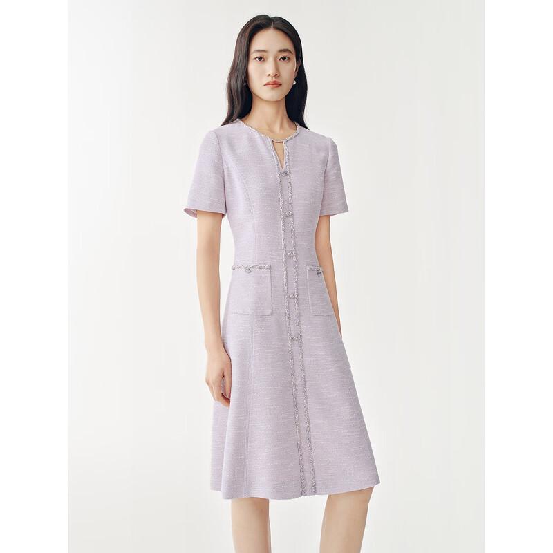 JUZUI Elegant Beaded Round Neck Waist-Cinching Dress
