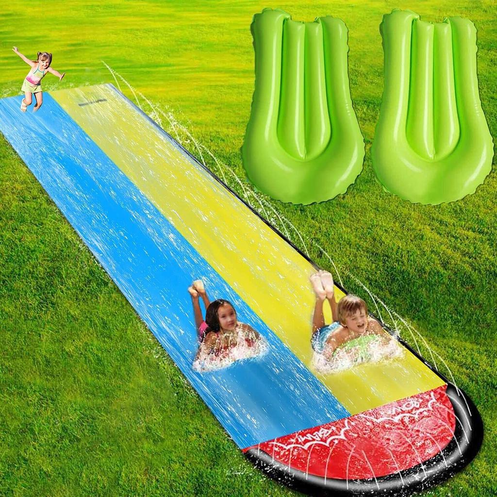 Double Water Slide, Kids' Water Toy, Outdoor Water Slide Mat, Double Sliding Lanes, Summer Water Toy, Fountain Pool, Environmentally Friendly PVC,