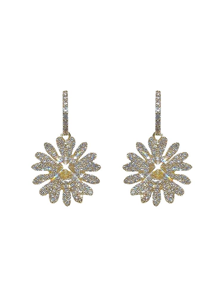 Korea New Design Fashion Jewelry AAA Zircon 14K Real Gold Plating Daisy Earrings Luxury Shiny Women's Wedding Accessories