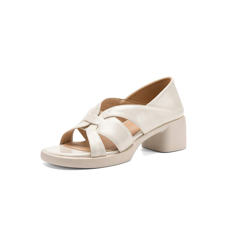 Krazing Pot Mikrofaser Mode Dicke Mittlere Absätze Peep Toe Schuhe Europäisches Design Sommer Größe 43 Größe 42 Plateau Damen Sandalen