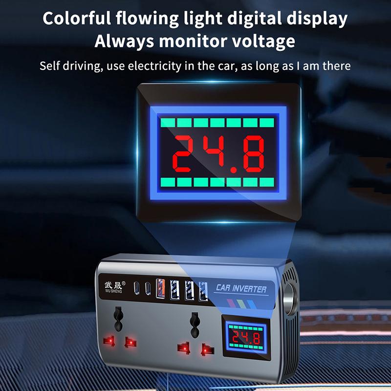Car Inverter Power Adapter 12V/24V To Dc220V 200W Converter Multi Charger Socket Qc3.0 Usb Pd Type-C Fast Charging Car Inverter