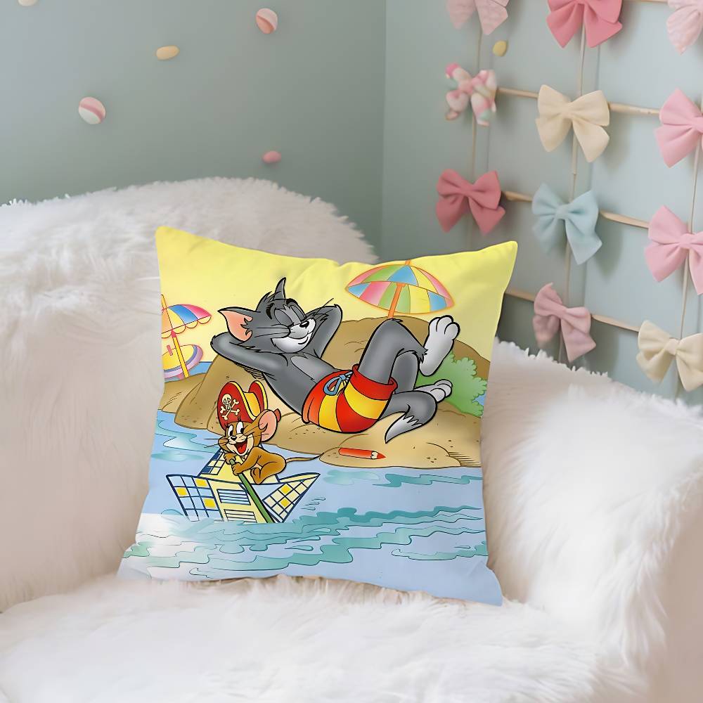 Cartoon TToms And JJerrys Case Plush Fabric Soft Pillowcase Double Sided Print Cushion Cover Household Gifts