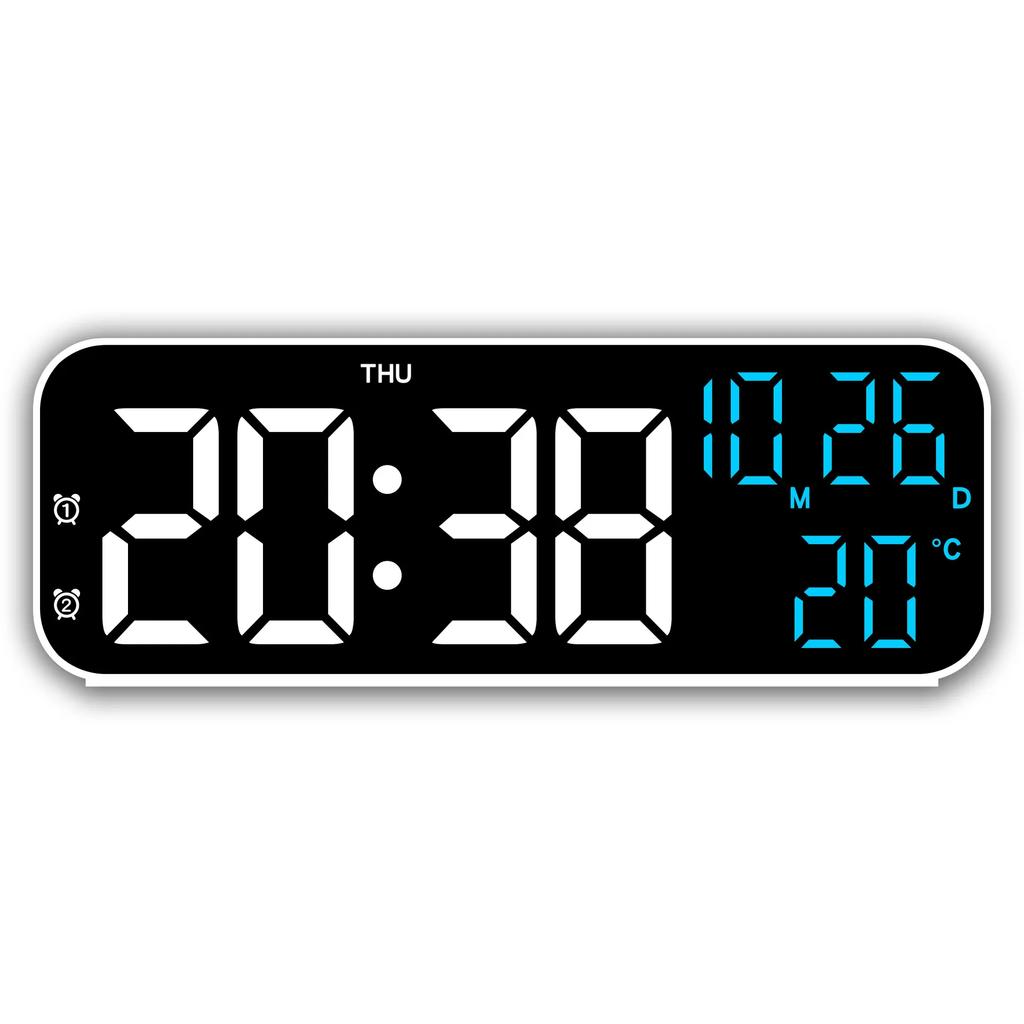 9 Inch Voice Control Digital Alarm Clock Date Time Temperature Display Countdown Dual Alarms 12/24H Electronic LED Alarm Clocks