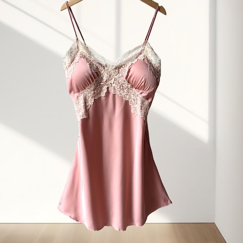 New women's summer ice silk pajamas sexy chest pads spring and autumn suspenders Internet celebrity shorts two-piece loungewear set